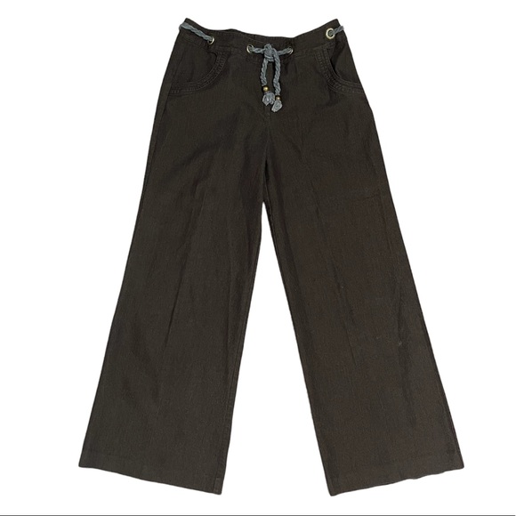 Vintage | Brown Cotton Blend High Waist Wide Leg Pants with Belt - Picture 6 of 6